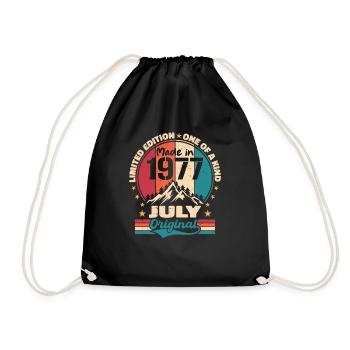 1977 Juli Jahrgang Juli 1977 Geschenk - Turnbeutel - Schwarz - Vorne