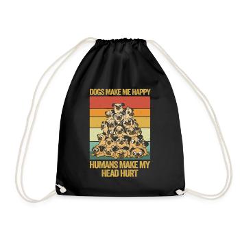 Dogs Make Me Happy Human Make My Head Hurt Doglove - Drawstring Bag - black - Front