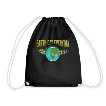 Earth Day Everyday Environmental Awareness - Drawstring Bag - black - Front