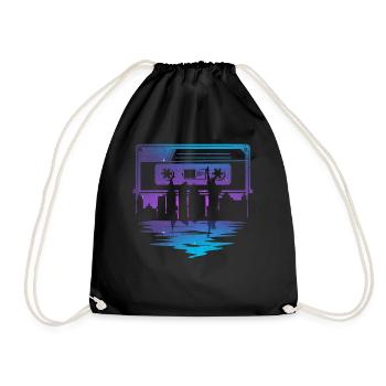 80's Cassette Tape 1990s Pencil Winding Cassette - Drawstring Bag - black - Front