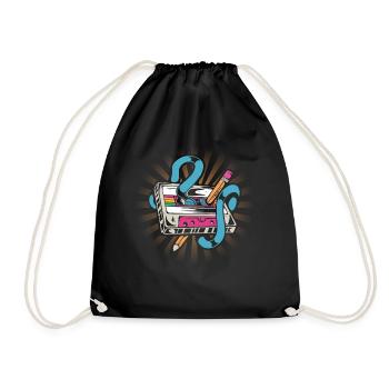 80's Cassette Tape 1990s Pencil Winding Cassette - Drawstring Bag - black - Front