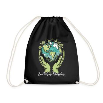 Earth Day Everyday Environmental Awareness - Drawstring Bag - black - Front