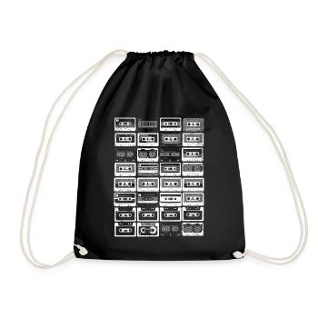 80's Cassette Tape 1990s Pencil Winding Cassette - Drawstring Bag - black - Front