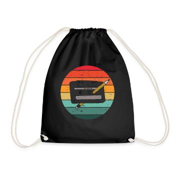 80's Cassette Tape 1990s Pencil Winding Cassette - Drawstring Bag - black - Front
