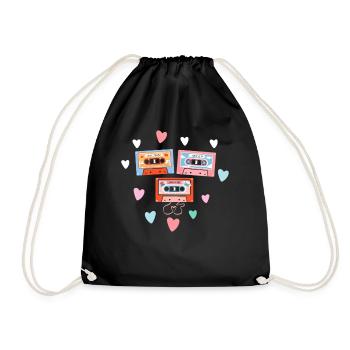 80's Cassette Tape 1990s Pencil Winding Cassette - Drawstring Bag - black - Front
