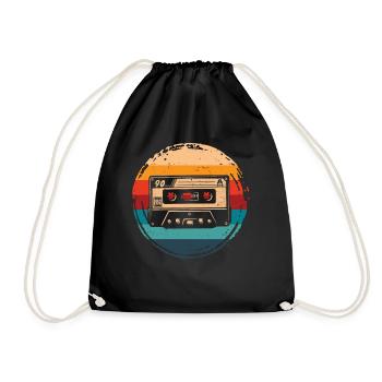 80's Cassette Tape 1990s Pencil Winding Cassette - Drawstring Bag - black - Front