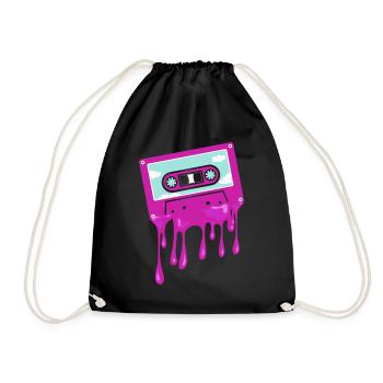 80's Cassette Tape 1990s Pencil Winding Cassette - Drawstring Bag - black - Front