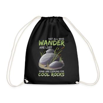Wander Some Looking For Cool Rocks - Drawstring Bag - black - Front