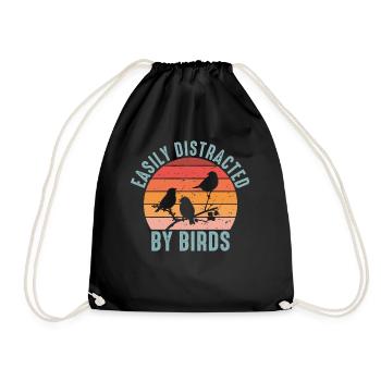 Easily Distracted By Birds Bird Lover - Drawstring Bag - black - Front