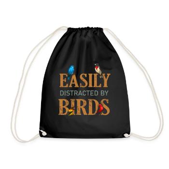 Easily Distracted By Birds Bird Lover - Drawstring Bag - black - Front