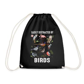 Easily Distracted By Birds Bird Lover - Drawstring Bag - black - Front