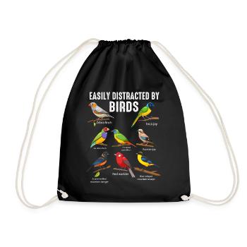 Easily Distracted By Birds Bird Lover - Drawstring Bag - black - Front