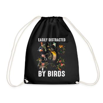 Easily Distracted By Birds Bird Lover - Drawstring Bag - black - Front