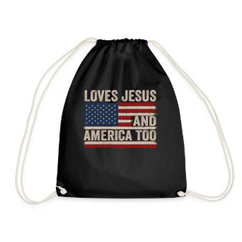 Loves Jesus and America Too God Christian - Drawstring Bag - black - Front
