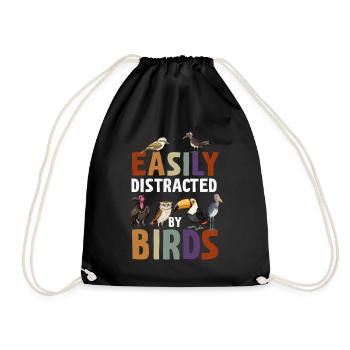 Easily Distracted By Birds Bird Lover - Drawstring Bag - black - Front