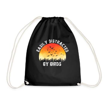 Easily Distracted By Birds Bird Lover - Drawstring Bag - black - Front