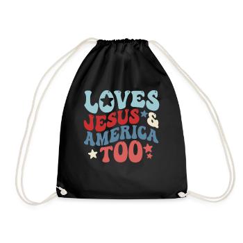 Loves Jesus and America Too God Christian - Drawstring Bag - black - Front