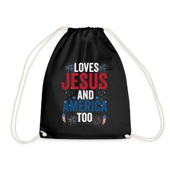 Loves Jesus and America Too God Christian - Drawstring Bag - black - Front