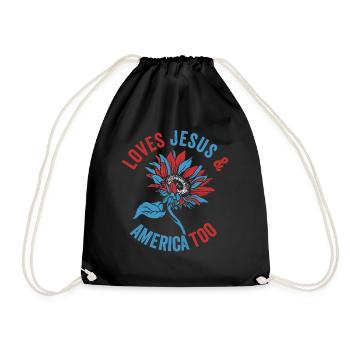 Loves Jesus and America Too God Christian - Drawstring Bag - black - Front
