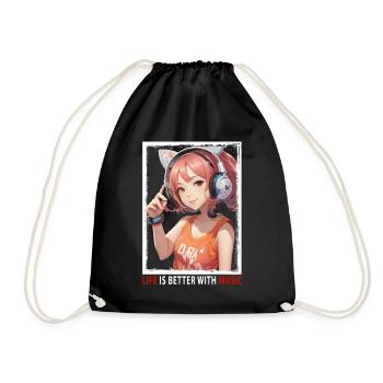 Das Leben ist besser mit MUSIK - Manga Girl - Turnbeutel - Schwarz - Vorne