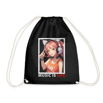 MUSIK ist LEBEN - Design für Musikliebhaber - Turnbeutel - Schwarz - Vorne