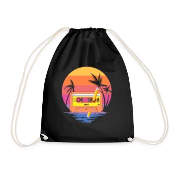 80's Cassette Tape 1990s Pencil Winding Cassette - Drawstring Bag - black - Front