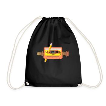 80's Cassette Tape 1990s Pencil Winding Cassette - Drawstring Bag - black - Front
