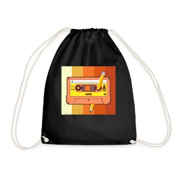 80's Cassette Tape 1990s Pencil Winding Cassette - Drawstring Bag - black - Front