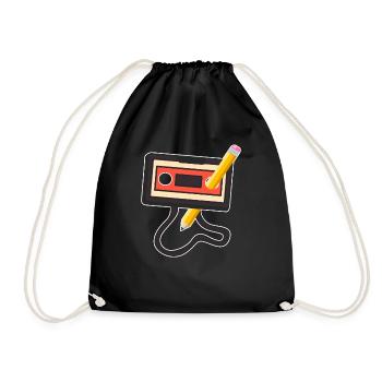 80's Cassette Tape 1990s Pencil Winding Cassette - Drawstring Bag - black - Front