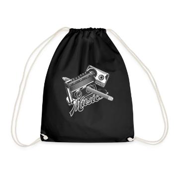 80's Cassette Tape 1990s Pencil Winding Cassette - Drawstring Bag - black - Front