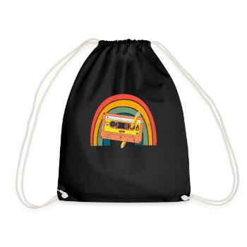 80's Cassette Tape 1990s Pencil Winding Cassette - Drawstring Bag - black - Front