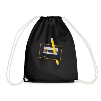 80's Cassette Tape 1990s Pencil Winding Cassette - Drawstring Bag - black - Front