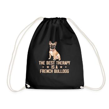 The Best Therapy Is French Bulldog Dog Lover - Drawstring Bag - black - Front