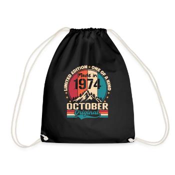October 1974 Birthday Gift 1974 October - Drawstring Bag - black - Front