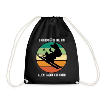 Ski Hase, Alter Hase, Retro, Winter Sport, Lustig - Turnbeutel - Schwarz - Vorne
