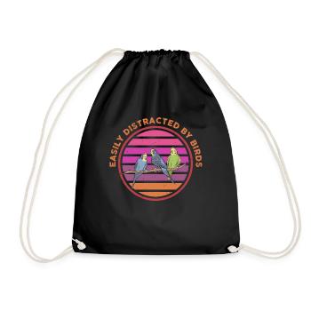 Easily Distracted By Birds Bird Lover - Drawstring Bag - black - Front