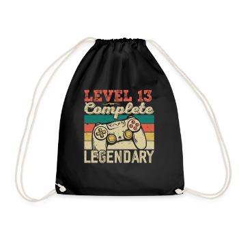 Level 13 Complete, 13 Year Old Birthday Gift - Drawstring Bag - black - Front