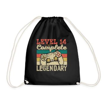 Level 14 abgeschlossen, 14 Jahre altes Geburtstagsgeschenk - Turnbeutel - Schwarz - Vorne