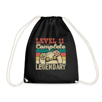 Level 11 abgeschlossen, Geschenk zum 11. Geburtstag - Turnbeutel - Schwarz - Vorne