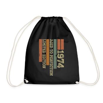 1974 Vintage Retro Jubiläumsgeschenk Jahrgang 1974 - Turnbeutel - Schwarz - Vorne