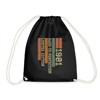 1981 Vintage Retro Anniversary Gift Born in 1981 - Drawstring Bag - black - Front