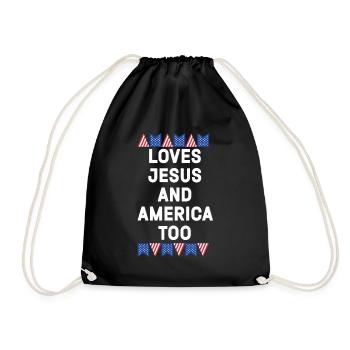 Loves Jesus and America Too God Christian - Drawstring Bag - black - Front