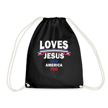 Loves Jesus and America Too God Christian - Drawstring Bag - black - Front