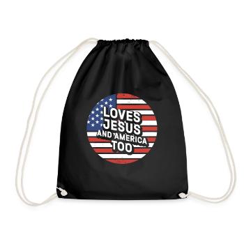 Loves Jesus and America Too God Christian - Drawstring Bag - black - Front