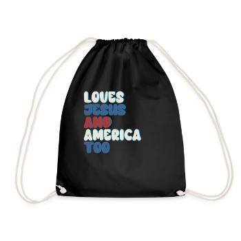 Loves Jesus and America Too God Christian - Drawstring Bag - black - Front