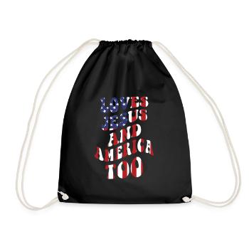 Loves Jesus and America Too God Christian - Drawstring Bag - black - Front