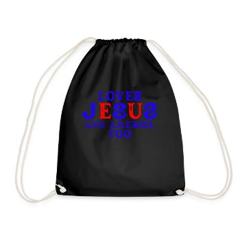 Loves Jesus and America Too God Christian - Drawstring Bag - black - Front