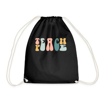 Teach Peace Word Game Groovy Hippie Teacher - Drawstring Bag - black - Front