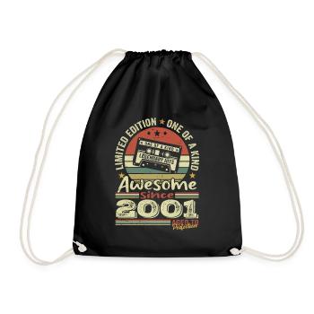 Jahrgang 2001 Original Retro Geburtstagsgeschenk - Turnbeutel - Schwarz - Vorne