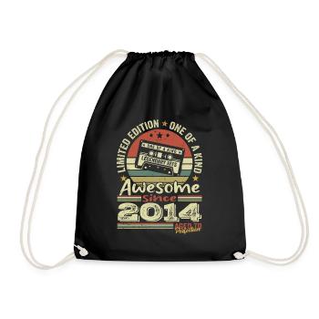 Jahrgang 2014 Original Retro Jubiläumsgeschenk - Turnbeutel - Schwarz - Vorne